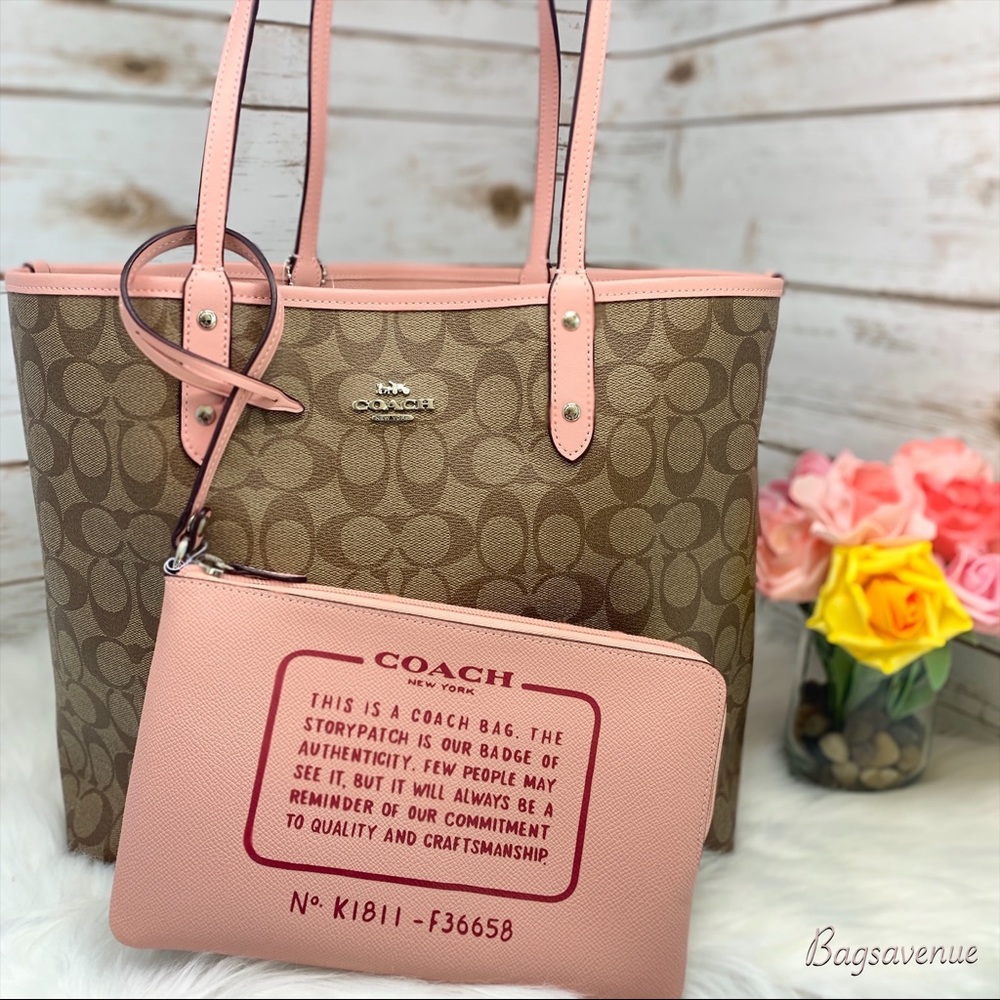 Coach petal Khaki reversible city signature tote - Picture 1 of 8